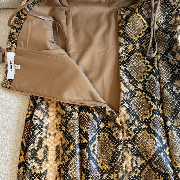 LIKELY Hayley Python Printed Faux Leather Mini Dress In Gold - Picture 7 of 8